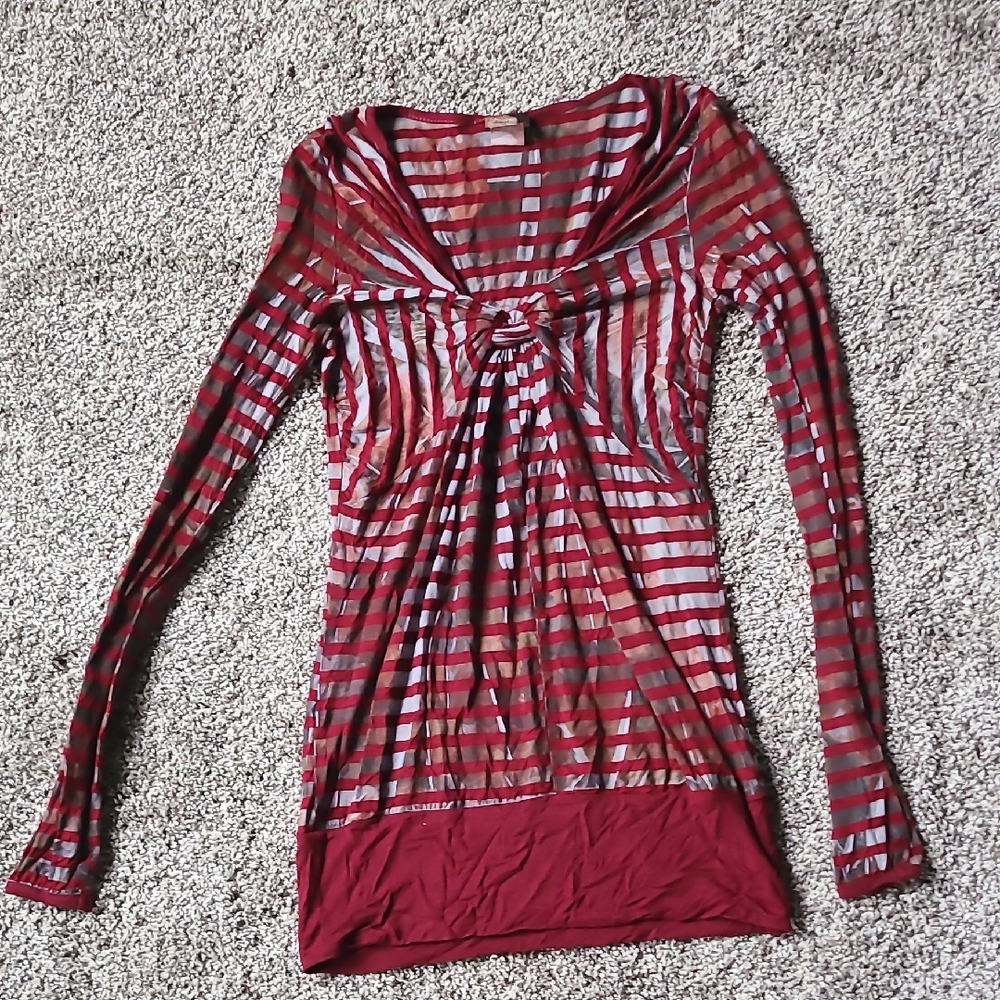 Daytrip Red and Gray Striped Blouse